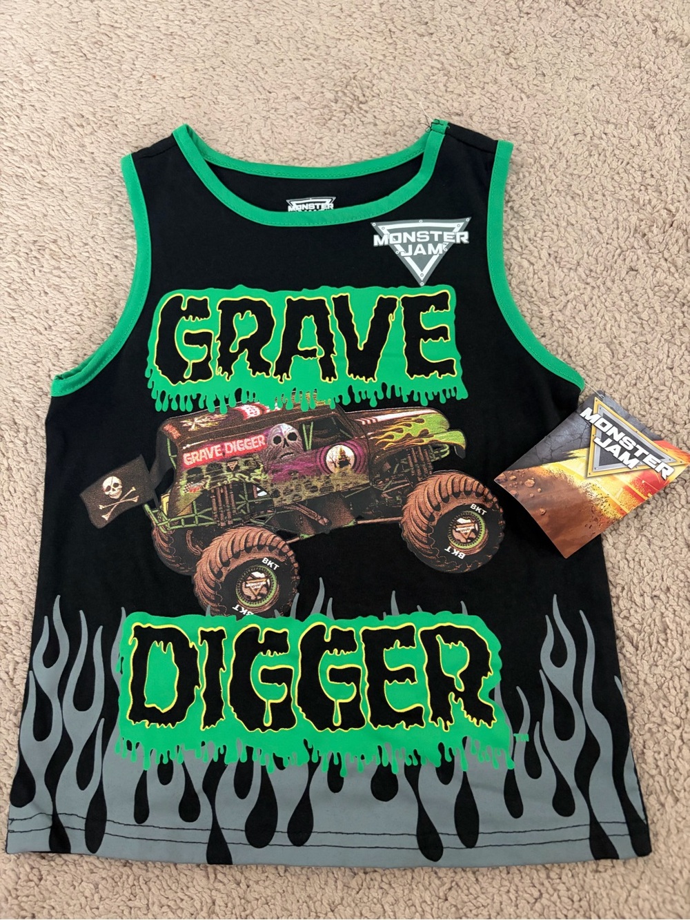 Grave Digger Boys Black & Green Tank Top